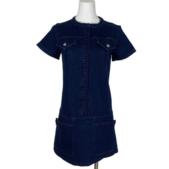 See by Chloe Denim Shift Dress 38 US/6 Indigo Mini Short Sleeve Pockets Fall - Picture 1 of 12